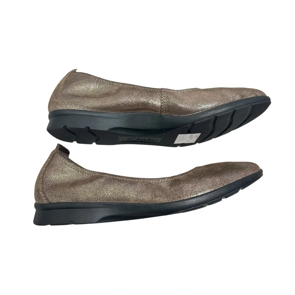 Clarks Collection‎ Flexible Slir-On Flats - Jenette Lase Pewter Suede,  Sz 9